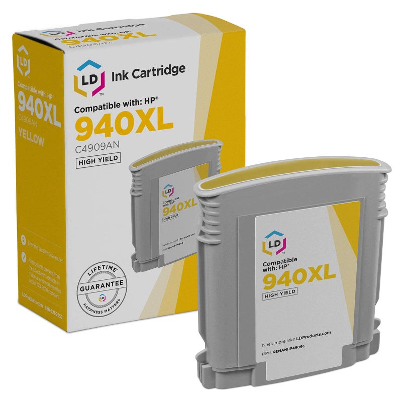 LD Products Remanufactured 940XL 940 Ink Cartridges HP C4909AN High Yield to Use with Officejet Pro 8500 Wireless, 8500a, 8500a Plus, 8500a Premium, 8500, 8000, 8000 Wireless, 8500 Premier (Yellow) - Image 1